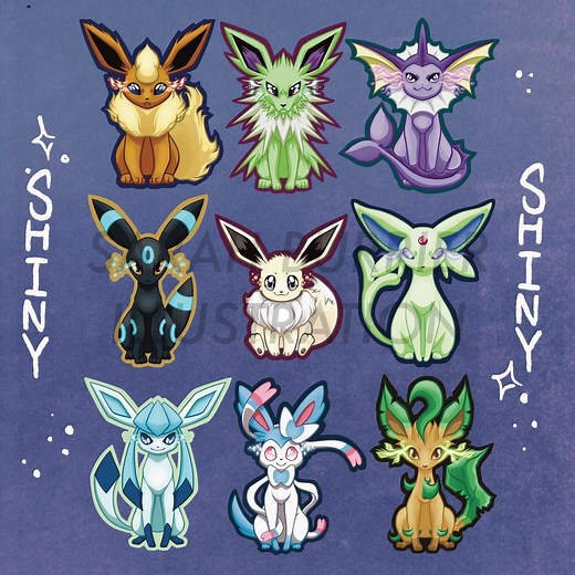 Shiny Eeveelutions Waterproof Pokemon Sticker Set: Eevee, Jolteon, Flareon, Vaporeon, Umbreon, Espeon, Glaceon, Leafeon, Sylveon - Etsy