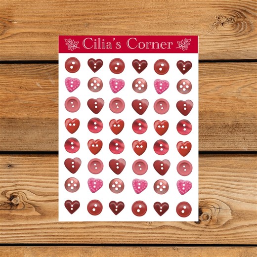 Sheet of Buttons and Heart Stickers – Red Pink Cottagecore – in My Grandmother's Attic – Matte Paper Sticker 12x16cm – Scrapbooking - Etsy