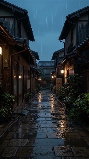 Heavy Rain in a Quiet Japanese Alley 🏮 Peaceful Night Rain Sounds & Ambience