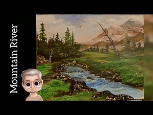 BoB Ross style in acrylic Mountain River Acrylic painting