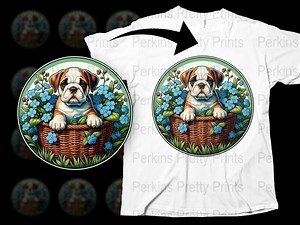 Bulldog Puppy, Flower Basket, Versatile Digital Image Instant Download, Cute Dog, Pet Portrait, Clipart for Crafts, Printable Art - Etsy