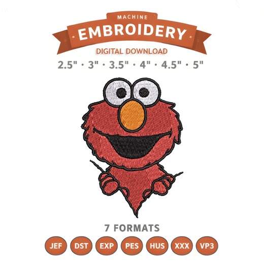 Elmo Zipper Embroidery Design File | Digital Download | 6 Sizes & 7 Formats Included - Etsy