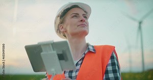 Engineer Working At Wind Farm Construction Aerial Inspection