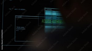 4K Hacker accessing and searching data files at night in the dark