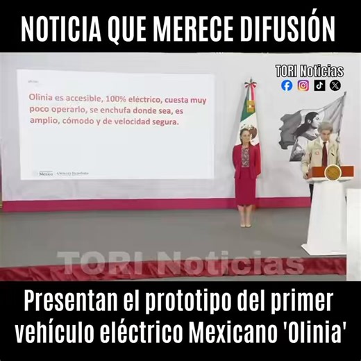 ¡TIEMBLA TESLA!🚨 LLEGA “OLINIA” HECHO EN MÉXICO 🇲🇽🚘🇲🇽La presidenta presentó el 'Olinia', el primer vehículo 100% eléctrico mexicano, económico y con carga en cualquier enchufe, y su precio oscilará entre $90,000 y $150,000 pesos.Su producción arrancará el próximo año.
