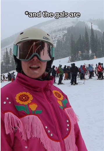 Ski Fashion: Gals Jumping on Slopes