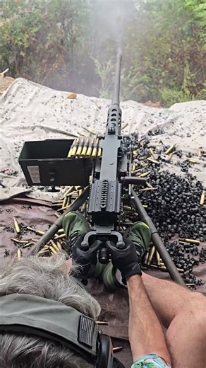 Houston Hardin firing M2HB .50 BMG 'Ma Deuce' belt-fed machine gun at OFASTS, September 2026