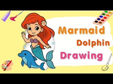 How To Draw Arial The Little Marmaid Cartoon || Cute Marmaid and Dolphin Drawing Easy