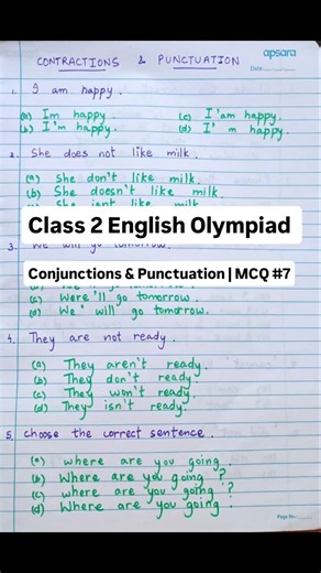 Grade 2 English Olympiad | Contractions & Punctuation MCQ Practice | SOF IEO Preparation