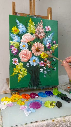 88K views · 1.4K reactions | Colorful Flower Bouquet Acrylic Painting | Easy Tutorial for Beginners | Painting Skills | Facebook