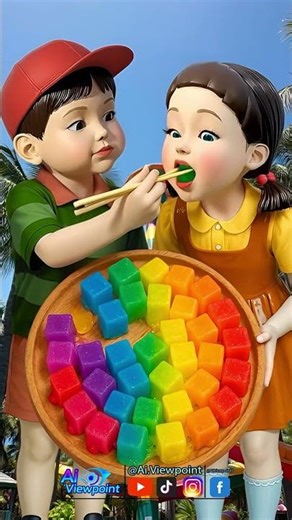 He Feeds Her Jelly Cube 💜💚 Satisfying ASMR Squish Sounds! #Shorts #asmr #ai