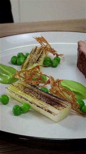 Veal Loin with Burnt Leek & Pea Purée