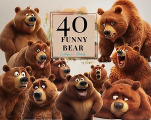 Bear Clipart Funny Brown Grizzly Bear PNG Quirky Bears Clipart Woodland Animals Sublimations Graphics | Commercial Use Clipart Transparent - Etsy