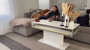 Led Coffee Table for Living Room, Living Room Table Rectangular Center Table, Modern Wooden Coffee Tables with 16 Colors LED Lights for Dining Reception Room