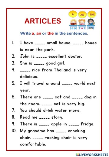 Articles - a, the, the worksheet