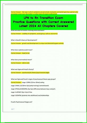 LPN to Rn Transition Exam Practice Questions with Correct Answered Latest 2024 All Chapters Covered