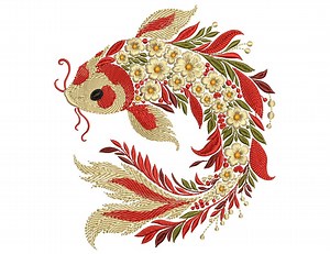 Koi Fish Embroidery Design, Stunning Floral Koi Fish, Machine Embroidery Files for Japanese & Nature-themed Projects, Fish PES DST Download - Etsy