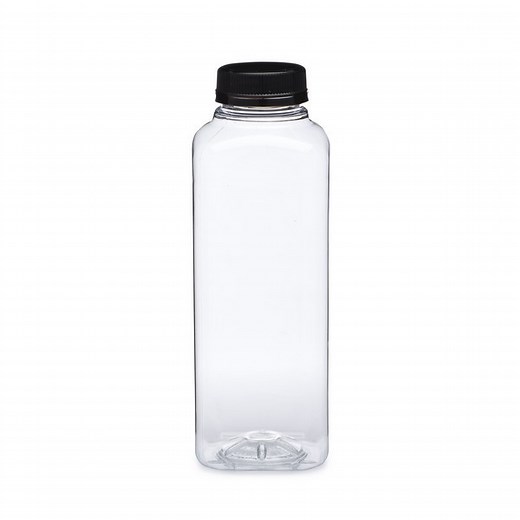 16 oz Clear PET Arched Plastic Square Beverage Bottles (Black Tamper-Evident Cap) - 37618BLK
