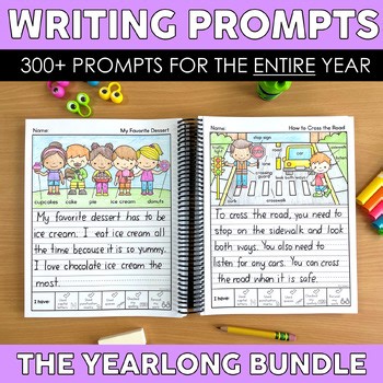 Writing Prompts BUNDLE for the WHOLE YEAR - Kindergarten, First and Second Grade