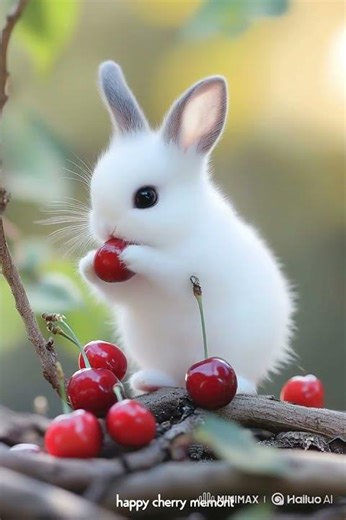 Baby Bunny + Cherries — Cute Tiny Moment