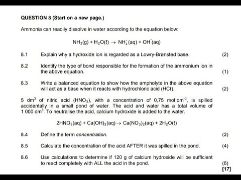 Grade 11 Physics: Acid and Bases Exam Question P2 Nov 2018
