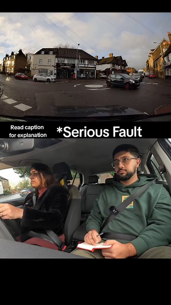 In this clip the learner does 2 serious faults ( I only noted one down) The first one is her not using the right signal at the mini roundabout. The second is for judgment, as she hesitates to go, eventually when she goes the car on her right already started going and she should have given way. #foryou #fyp #abcxyz #roundabout #fail #signal #lesson #drivingtest #miniroundabout #drivinglessons