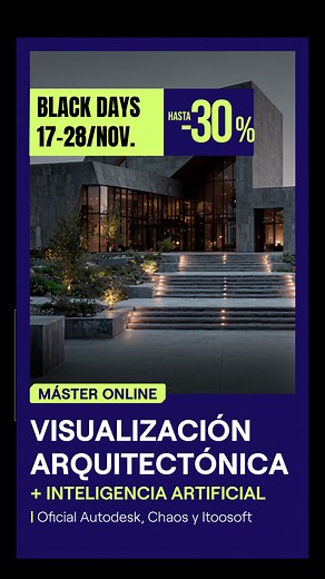 👉𝗠𝗮́𝘀𝘁𝗲𝗿 𝗩𝗶𝘀𝘂𝗮𝗹𝗶𝘇𝗮𝗰𝗶𝗼́𝗻 𝗔𝗿𝗾𝘂𝗶𝘁𝗲𝗰𝘁𝗼́𝗻𝗶𝗰𝗮 𝗜𝗔, 𝗢𝗳𝗶𝗰𝗶𝗮𝗹 𝗔𝘂𝘁𝗼𝗱𝗲𝘀𝗸 𝘆 𝗖𝗵𝗮𝗼𝘀. El programa más completo en Visualización para Arquitectura e Interiorismo con 3D Max y Vray 6. Incorpora las herramientas más punteras en Inteligencia Artificial 🤖 Aprenderás a: ✔️Dominar las disciplinas más avanzadas para la creación de renders, animaciones y recorridos virtuales de aspecto fotorrealista ✔️El uso de Inteligencias Artificiales, que incorporarás a tu fl