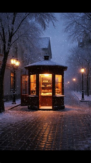 Snowy Night Street Café ❄️ Soft Piano Ambience for Relax & Sleep #snow #cozynights #winterambience