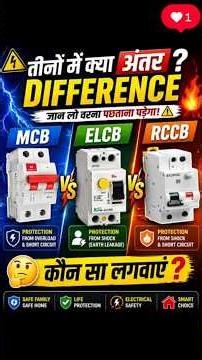 MCB, ELCB, RCCB me kya difference hai? 🤯 || Kaun sa lagaye? MCB vs RCCB vs ELCB 🔥#shorts