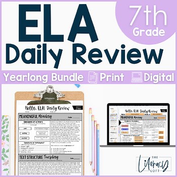 7th Grade ELA Daily Slides Middle School Morning Work Warm Ups Homework Fun