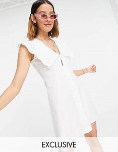 Reclaimed Vintage Inspired peter pan collar mini dress in white | ASOS