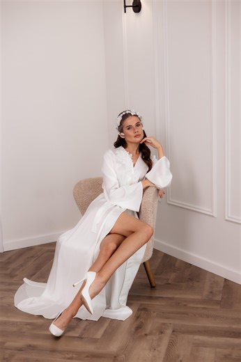 Handmade Bridal Robe Long, Bridal Robe With Flowers, Silk Wedding Robe, Getting Ready Robe Bride With Slip, Bridal Robe and Nightgown Set - Etsy