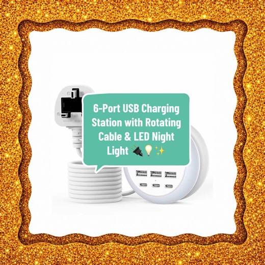 6-Port USB Charging Station with Rotating Cable & LED Night Light 🔌💡✨ This is a compact 6-port USB charging station with rotating power cord and built-in LED night light for everyday charging. A tidy all-in-one charging hub that keeps cables organised while powering multiple devices at once. #tiktokmademebuyit #dealdrops #tiktokshopuk #usbchargingstation #nightlightcharger