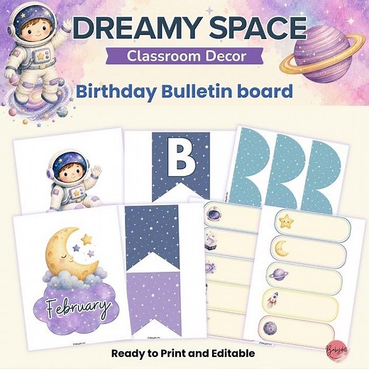 Dreamy Space Birthday Bulletin Board DIY Tutorial