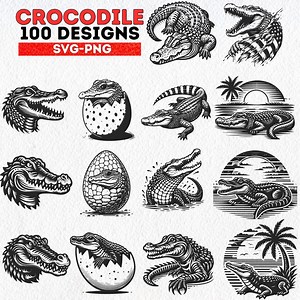 Crocodile SVG PNG Designs, Vintage Crocodile Clipart, Reptile Vector Bundle for T-shirts, Tattoo Art, Sublimation, Digital Download - Etsy