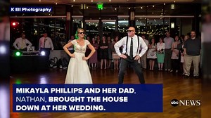 Bride and father surprise guests at her wedding with an epic dance mashup. "The most fun thing was seeing my dad and how happy he was. That was a dream fulfilled!" http://abcn.ws/2ej6CEE | ABC News