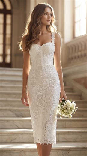 Short Wedding Dress Lace Fitted Romantic Bridal Gown Knee Length Civil Wedding Dress Summer Bride Outfit Strappy Custom Made Dress - Etsy