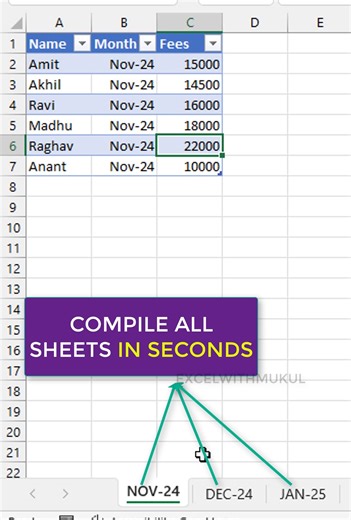 Trick to Compile All sheets in seconds in excel 👍 #exceltricks #exceltips | Mukul Jain