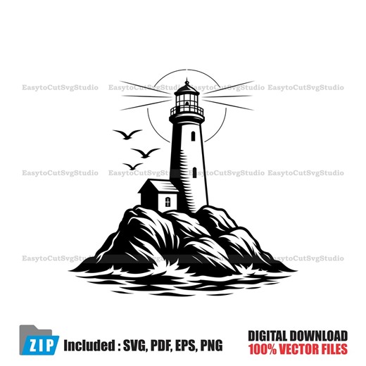 Lighthouse SVG: Nautical Ocean Vector Coastal Beach Cricut PNG Printable Design (digital Download) - Etsy