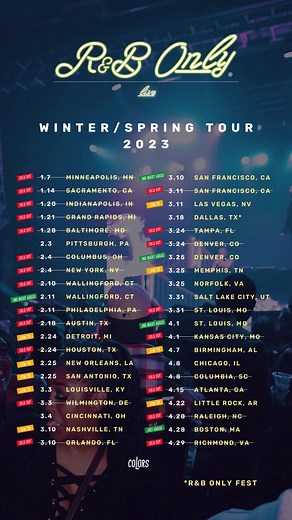 NEW SHOWS ADDED! R&B ONLY LIVE tour tickets are selling faster than toilet paper in the pandemic! Due to popular demand we added second shows in: Wallingford, CT - 2.11.23 San Francisco, CA -3.10.23 Denver, CO - 3.25.23 St. Louis, MO - 4.1.23 New show added: Boston, MA - 4.28.23 50% off tickets for all just added shows go on sale Friday, January 20th at 10AM local time! Sign up now to get the notification: rnbonly.com/calendar #RNBONLY | R&B ONLY