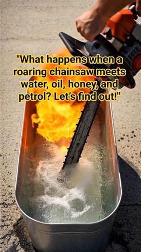 "What happens when a roaring chainsaw meets water, oil, honey, and petrol? Let’s find out!"