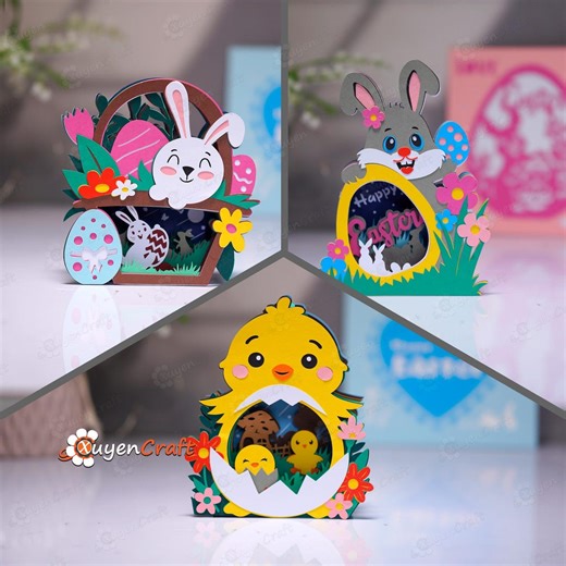 3-pack Easter 3D Pop-up Card SVG Templates – Chick, Bunny, Egg Basket (digital Download) - Etsy