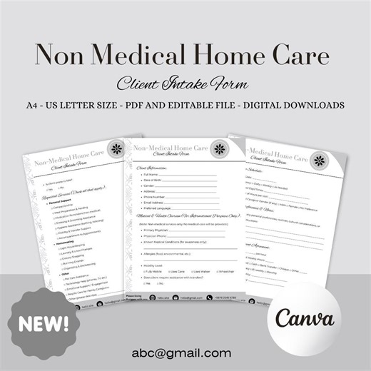 Non-medical Home Care Client Intake Form Template, Editable Canva Form, Homecare Assessment Sheet, PDF Download, Client Info Sheet - Etsy
