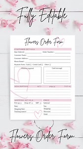 EDITABLE FLORIST ORDER Form, Printable Flowers Order Form Template, Florist Business Order Sheet, Valentine's Day Flowers Order Tracker - Etsy