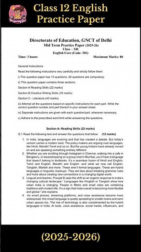 Class 12 English 2025 Sample Paper 💯 Must Watch Before Exam