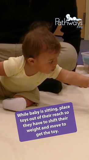 Here's an easy game to help baby's motor development! 🙌🏼 #BabyPlayIdeas Take one of baby's favorite toys and place it right outside of their reach. Baby will want to get to their toy and will have to shift their weight and move closer to get it! 👶🏽➡️🧸 #BabyMilestones #BabyDevelopment Try out these other games to play with your 7-9 month old: https://pathways.org/growth-development/7-9-months/games/ | Pathways.org