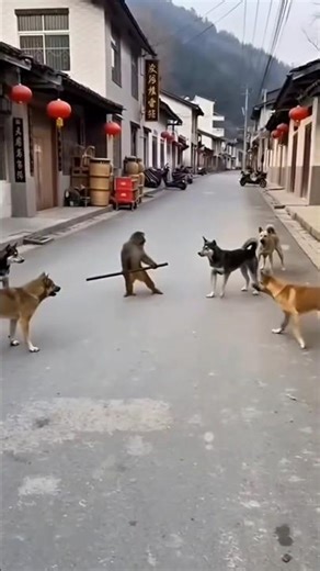 “The dogs were scared when they saw the monkey.” #viral #shorts