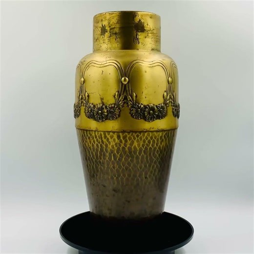 Antique WMF Art Nouveau Vase - Hand Hammered Brass Flower Urn - Rare Secessionist Metalware