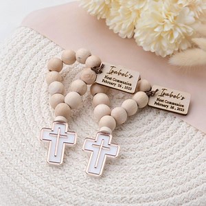 Personalized Mini Rosary Favors – Wood Beads, Communion Keepsake - Etsy