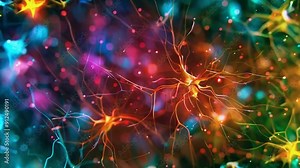 Abstract neural network with vibrant colors and glowing nodes.